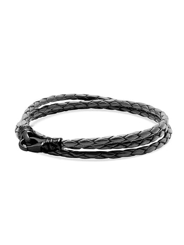 Nialaya Men's Leather Bracelet Men's Grey Metallic Wrap Around Leather Bracelet